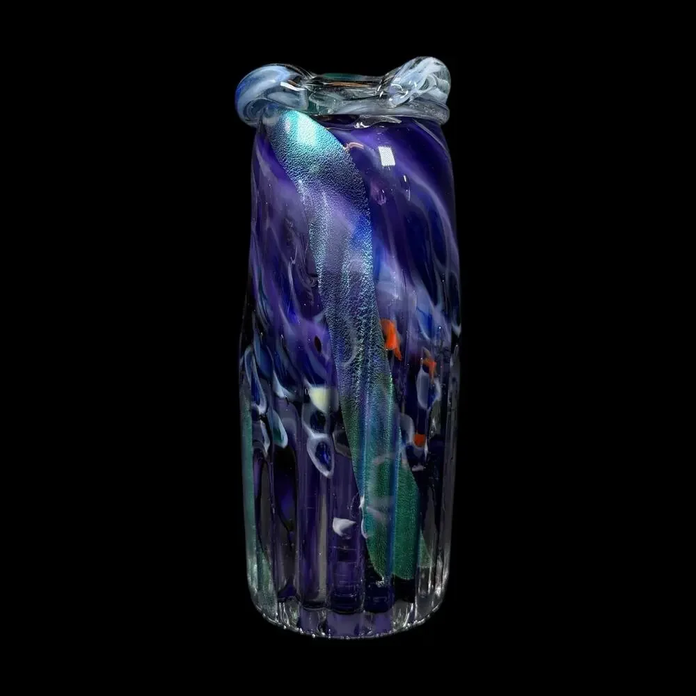 CWK 1993 Signed Art Glass Vase Purple Blue Iridescent Handblow Studio 7.5